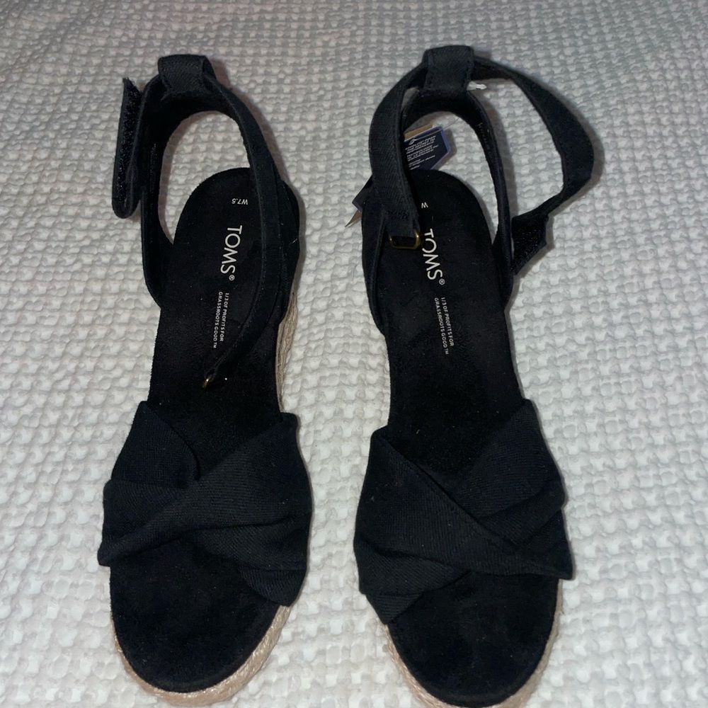 TOMS Black Espadrille Wedges - Picture 2 of 4